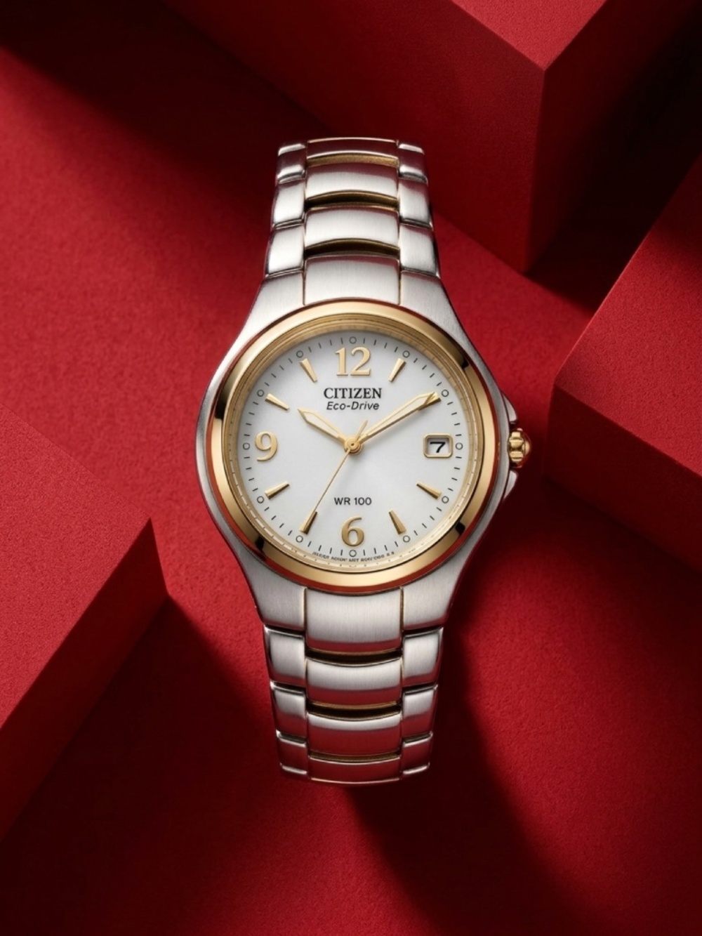 Citizen Eco-Drive Two-Tone Women's Watch White Dial Date WR 100 Working